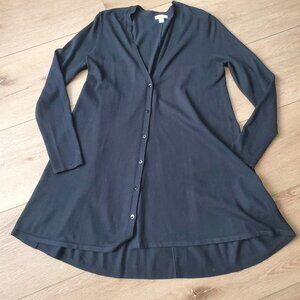 J Jill Black Duster Cardigan Sweater Longline Wool Blend Size S Dark Long Sleeve